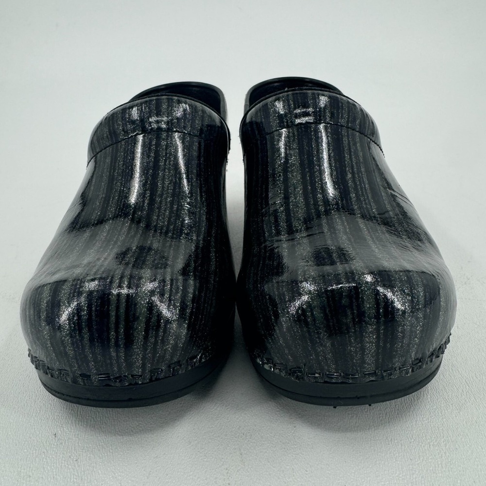Sanita Danish Clogs Mules Shoes WOMENS Black Silver Glitter Leather Striped 37 - Picture 14 of 15